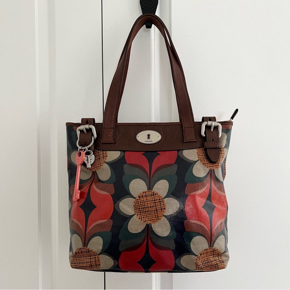 Fossil Key-Per Multi-colored Coated Canvas Shopper Tote Bag